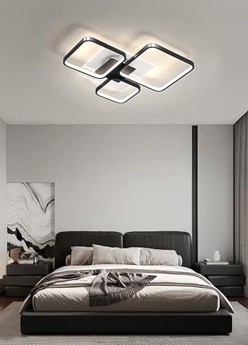 JIUJIUCC LáMpara Led De Techo LáMpara De Techo Moderna Regulable Con Control Remoto. LáMparas Cuadradas Empotradas En El Techo Para SalóN Cocina Oficina Dormitorio Y Comedor (Negro,3 cabezas)