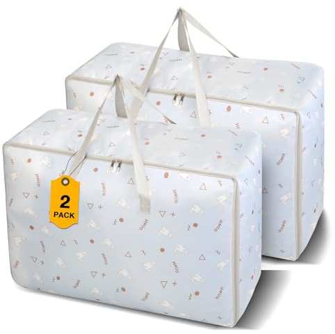 Romon Bolsas Almacenaje Ropa, 2 Piezas Bolsas de Mudanza 105L Guardar Ropa Cajas Almacenamiento Plegable Extra Grande con Cremalleras y Asas Resistentes, Bags de Lavandería para Guardar Ropa Embalar