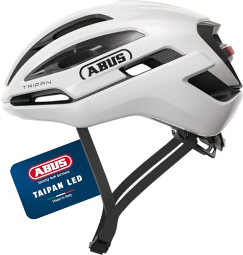 ABUS Casco gravel Taipan LED - Casco da bicicletta con luce per il gravel biking - leggero, versatile e ben ventilato - con supporto per occhiali - per ragazzi, donne e uomini - taglia M, bianco