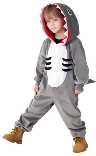 WESOPAN Kids Onesie Pajama Costume, Plush Animal Sleepwear for Boys Girls, Perfect for Halloween Cosplay & Christmas Outfit (Shark, XL/Height 135-145cm/53-57)