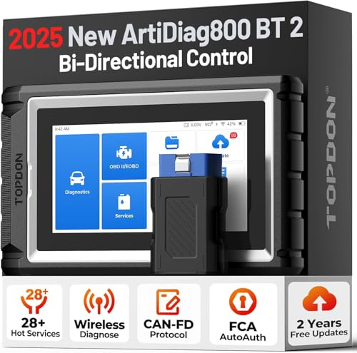 TOPDON ArtiDiag800 BT V2.0 Car Diagnostic Tool Bidirectional, All Systems OBD2 Scanner with 28+ Reset Services, Oil Reset/EPB/SAS/TPMS/DPF, 2 Year Free Update, FCA AutoAuth, CANFD
