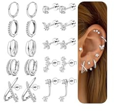 FIOROYAL 10 Paires Boucles d'Oreilles Femme, Boucle D'oreille Acier Inoxydable, Piercing Oreille Cartilage Creoles Or Argent Piercing Multiple Helix Piercing Tragus pour Plusieurs Piercing S Oreille