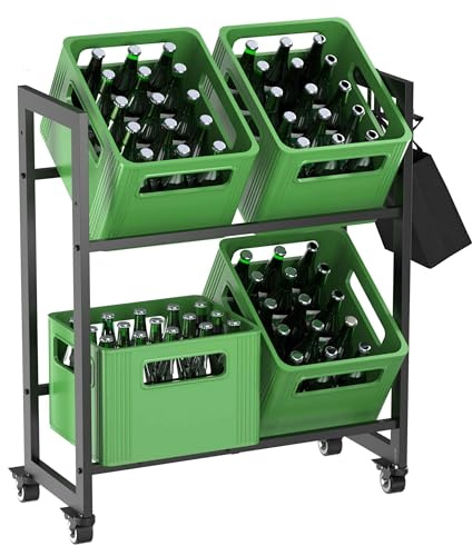 DanDiBo Drinks Crate Rack 4 Crates with Grid Hooks Wheels Metal Black 96650 Drinks Shelf Crate Shelf Drinks Shelf