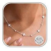 LOLIAS Kette Silber 925 Damen Silberkette Damen 925 Halskette Silber Necklace Women mit Zirkonia Kleeblatt Perlen Silberne Wasserfest Schmuck Jewelry Silberschmuck Modeschmuck