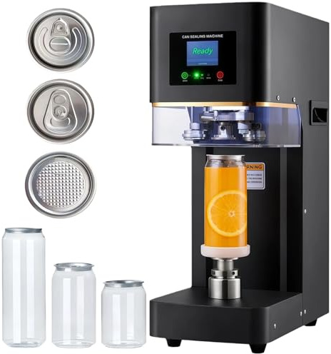 Commercial Can Sealer Machine for 202# (55mm) Lids, 2s Rapid Automatic Can Sealer with Touch-Control Synchronized Motor, 2.4-6.7 Height Adjustable Canning Machine for Soda, Coffee, Drinks - Black