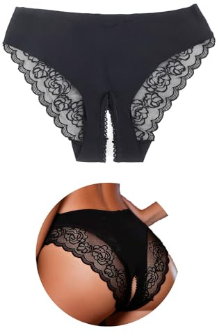ohyeahlady Perizoma Aperto Donna Sexyhot Taglie Forti Tanga Sexydonna Hot con Buco Mutandine Senza Cuciture Intimo Seducente Hot Slip Brasiliana Underwear XL,Nero