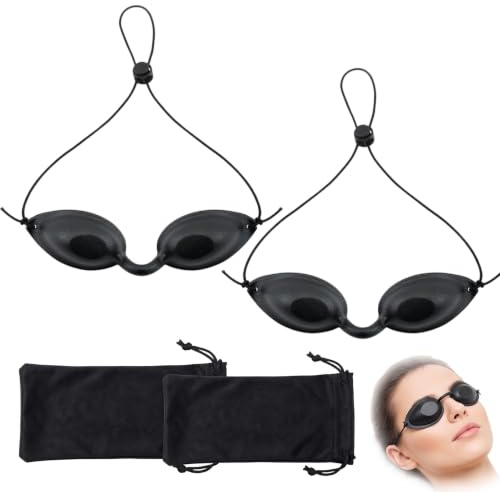 Gafas Solarium Rayos UVA, 2 Pcs Gafas de Bronceado Ajustables de Silicona con 2 Bolsas de Microfibra, Gafas para Eclipse Solar, Gafas Protección UV para Depilación Láser IPL y Cabina de Bronceado