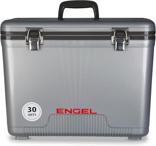 ENGEL Kühlbox 30qt (28,4 Liter) Auslaufsicher, Luftdicht, Tragbare, Kleine Kühlbox für Camping, Picknick, Wandern, Festival - Eisbox Ohne Strom für Männer & Frauen, 48,3 x 31,7 x 36,8 cm im Silber