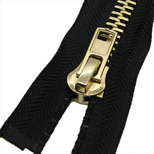 Leekayer Separating Metal Jacket Zipper #10 24 Inch Brass Zipper Heavy Duty Metal Zippers for Jackets, Sewing Coats Crafts (24 Brass