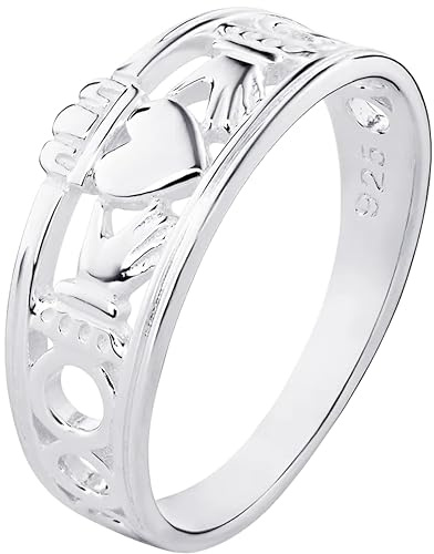 925 sterling silver Claddagh keltisk irländsk design ring. Celtic irrish Love Friendship och Lojalitetsring för kvinnor. Finns i storlekarna J-R e sterlingsilver, cod. 126L