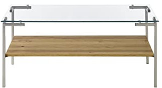 Robas Lund Couchtisch Eiche furniert mit Glas, Wohnzimmertisch mit Ablage, BxHxT 110x46x60 cm