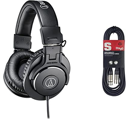 Audio-Technica M30x Cuffie professionali da studio per la registrazione in studio, i creatori, i podcast e l'ascolto quotidiano. & Stagg Cavo di Alta Qualita XLRf a XLRm Plug Microphone, 6 m, Nero