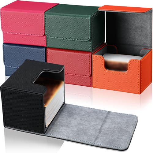 Yookeer 6 Pack Leather Deck Cases 100+ Card Deck Game Box Magnetic Playing Card Storage Box for 100 Plus Cards Compatible with Tcg(Pink,Red,Orange,Black,Blue,Green,Horizontal)