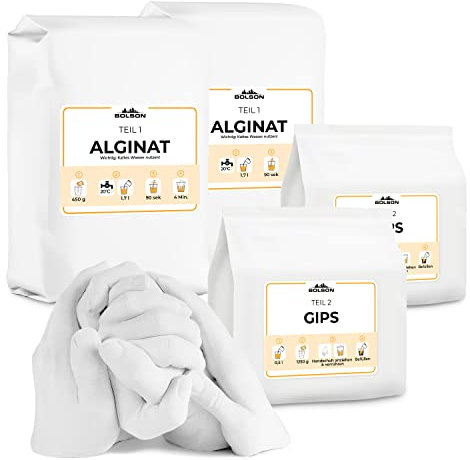 Bolson XXL Handabdruck Nachfüllset mit Alginat & Modellgips - Nachfüllbeutel Alginat & Gips für weiteren Gipsabdruck - Set für 4 Erwachsene Hände für einen 5,5 Liter Eimer - 3D Handabdruck f. Familien