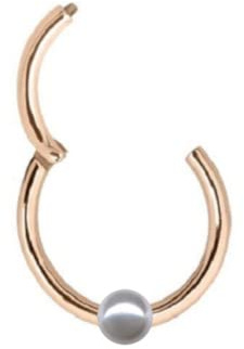 Generisch PIERCING CLICKER Real 585 Rose Gold Rotgold mit echten PERLE Ring Intim Helix Septum Conch Tragus modern Durchmesser 8 mm Echtgold Roségold 41003-8, Oro rosa