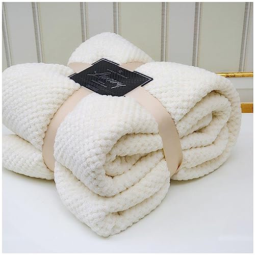 VELVETIO Luxury Waffle Fleece Popcorn Throw, Extra Large Thermal Warm Honeycomb Blanket, Soft & Cosy 100% Polyester Snuggle Sofa Bed Throws, 200 x 240cm, Cream