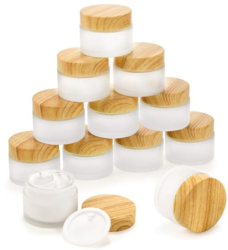 ZENFUN 16 Pcs Glass Cosmetic Containers 50 Gram/50ml Empty Sample Jar with Plastic Lid, Frosted Glass Bottle, Small Makeup Sample Jars, Refillable Travel Jars for Cream, Lotions, Lip Balm