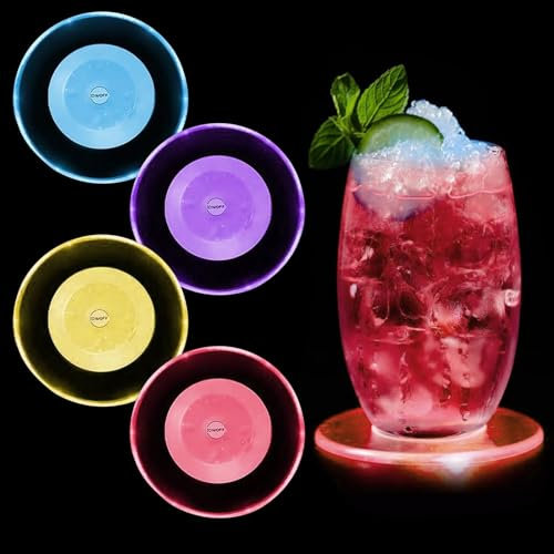 AOUZOVLI 4 Stück LED Untersetzer,Leuchtende Untersetzer,LED Untersetzer für Gläser,Leuchtende Untersetzer LED,Geeignet für Weinflaschen,Gläser,Partys,Bars,Bankette(einschließlich Acrylteller)
