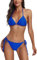 FITTOO Triangel Bikini Damen Set Push Up Neckholder Bikinioberteil Verstellbare Bademode Unterteil Schnürung Zweiteiliger Badeanzug Blau, S