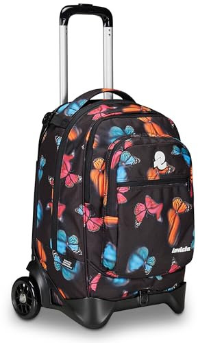 Invicta Plug Fantasy Schultrolley, Schwarz, Mehrzweck, Doppel-Rucksack mit abnehmbarem Wagen, PC-Tasche, Trinkflasche und Tasche mit Organizer, mittelgroße Trolley, Reisen, Mädchen, Schwarz, Taglia