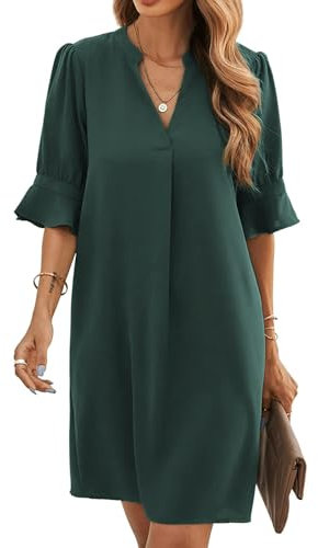 Famulily Shirt Dresses for Women Spring Summer Deep V Neck Elegant Mini Dress Sundress Dark Green M