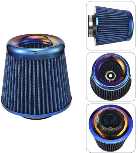 XhuangTech Filtre d'admission d'air de voiture, 76 mm, universel, haute performance, filtre à air blindé, lavable et réutilisable, kit à induction avec bague de serrage pour voiture/moto/bateau (bleu)