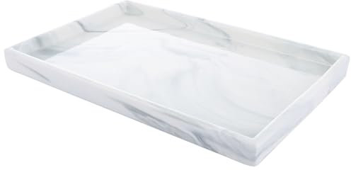 AHAQU 30x20cm Marble Stone Decorative Tray, Ceramic Vanity Trays Large, White Cosmetic Tray Perfume Trays, Rectangular Bathroom tray for Candle, Small Plant, Soap, Jewelery