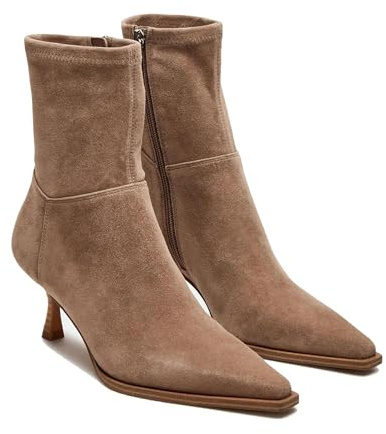 Goiphrri Brown Ankle Boots for Women Stiletto High Heel Boot Pointed Toe Short Booties Side Zipper Dress Kitten Heel Booties Elastic Fashion Trendy Fall Boots Size 6