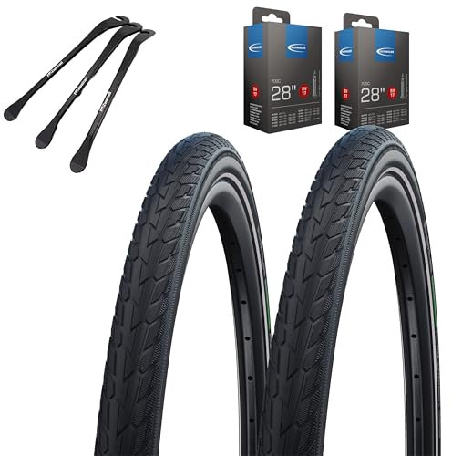 Schwalbe Road Cruiser Fahrradreifen Schwarz Reflex 28 x 1,60 Zoll (42-622) + AV | DV | SV + MSZweirad Reifenheber (SV-Ventil Schläuche, 28x1,60 Zoll (42-622))
