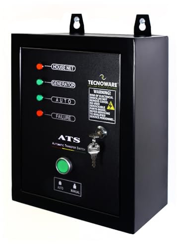 Tecnoware Power Systems - ATS para Generador 4200VA-9200VA, Sistema de Arranque Eléctrico/Automático, Indicadores de Estado, Cargador de Batería Integrado, Selector Manual/Automático