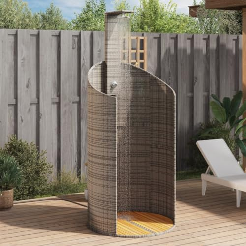 Festnight Gartendusche mit Bodenplatte Holz Rattan Aussendusche Garten Outdoor Dusche Garten Pool Pooldusche 100x100x241,5 cm Akazienholz Grau