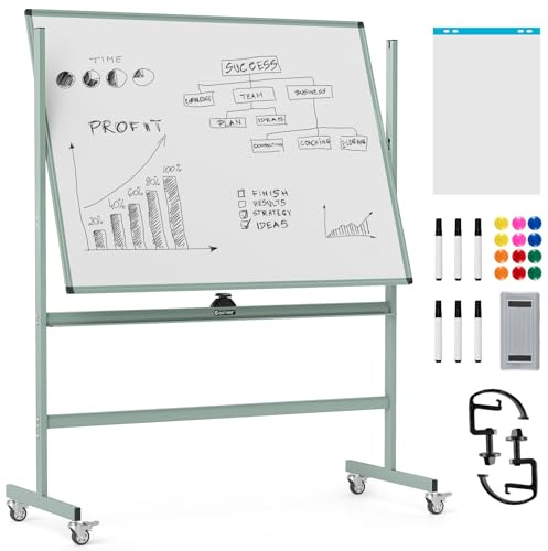 COSTWAY Dubbelsidig mobil whiteboard, 120 x 90 cm, höjdjusterbar magnetisk whiteboard med hjul och stativ, rullande vittavla inkl. tillbehör för klassrum kontor hem