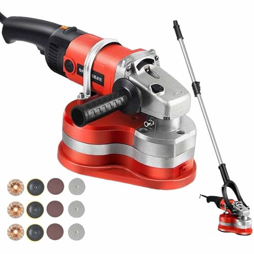 Amoladora Hormigón Eléctrica, Pulidora Suelos 3 Cabezales Con 4 Discos Pulido Diferentes, 2800 Rpm,Ajuste 6 Velocidades, Bloqueo Seguridad, Amoladora Suelos Hormigón,WithExtensionPole