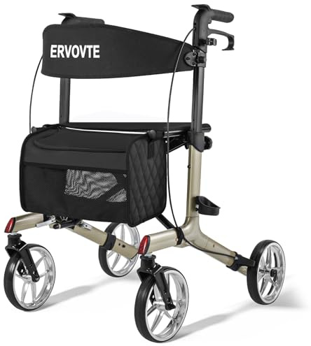 Walkers for Seniors with Seat, Foldable Rollator Walker, Reinforced Aluminum Frame, 8 Big Wheels for Indoor & Outdoor All Terrain Use, Height Adjustable Lightweight Rollator Walker with Seat