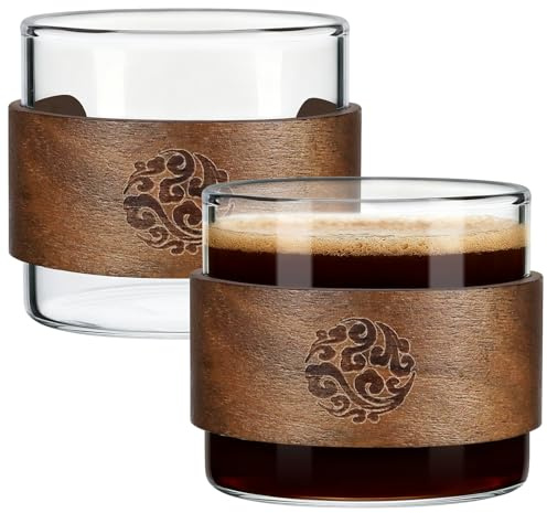 Hioph Espresso Cups 150ML, Set of 2, Espresso Cup, Coffee Cup Wooden Ring