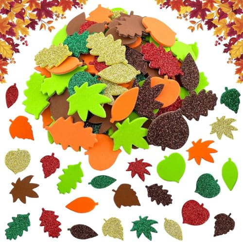 EJRUP 100 Pezzi Adesivi Autunno,Adesivo Foglia Acero,Adesivi a Foglia in Feltro,Adesivi in Feltro per Foglie Autunnali,Decorazioni Autunnali per Festa Ringraziamento,Artigianato Fai Da Te