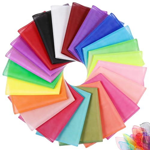 TranRantic 22 Pièces Foulard Jonglage pour Enfant, 60 X 60 cm Foulard Couleur Tissu pour Danse, Foulards Magie Carré pour Cirque(22 Couleurs)