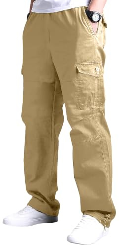 YAOBAOLE Pantalons Cargo Homme Taille Elastique Pantalon de Travail Décontracté avec Multi Poches Extérieur Militaire Chasse