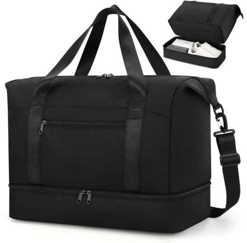 ZOMFELT for EasyJet Cabin Bag 45x36x20, Travel Bag with Shoes Compartment | 32L Water-Resistant Duffle Bag, Foldable Weekend Bags for Women & Men, Overnight Bag for Travel Flight Hospital Sports, Black