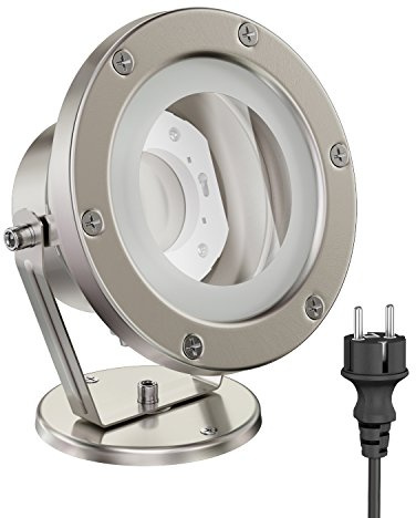 ledscom.de Trädgårdsstrålkastare BULA för utomhusbruk, IP55, plugg, rostfritt stål, 1x GX53 max. 15W