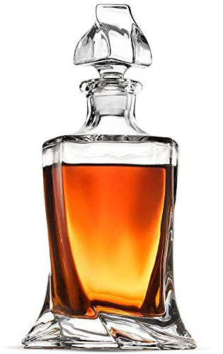 CZECH BOHEMIAN CRYSTAL GLASS WHISKEY DECANTER 25oz./770ml. HEAVY BASE OLD FASHIONED STYLE SCOTCH BOURBON VODKA BRANDY ELEGANT CARAFE ''Quadro'' DESIGN GIFT