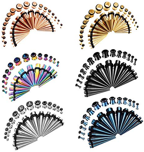 COOEAR Kit de jauges d'oreille Piercing Taper Boucles d'oreilles Bouchons Tunnels Extenseur en acier inoxydable Civières 1,6 mm à 10 mm Ensemble de 36 pièces.