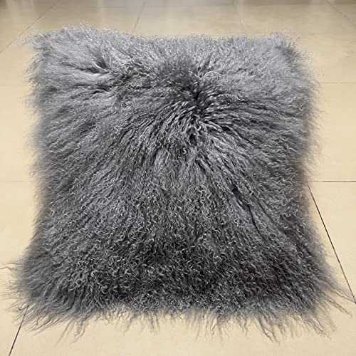 unite down 100% Real Mongolian Lamb Fur Cushion Cover/Pillowcase (Grey, 18x18inchs) 1
