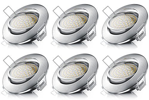 Brandson - Dimmbarer und Schwenkbarer LED Deckenspot 6er Set - Einbauleuchte, Einbauspot, Deckenstrahler - Slim Aluminium Druckgussrahmen in Edelstahl Optik