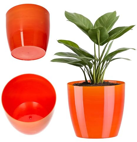 KADAX Pot de Fleurs 12 cm en Plastique avec Finition Brillante et Motifs Marbrés, Cache-Pot pour Une Décoration Intérieure Raffinée et Moderne (Orange)