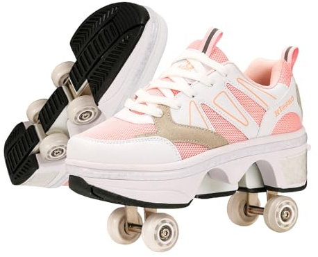Schuhe mit Rollen für Mädchen und Jungen - Rollschuhe Schuhe für Kinder - Roller Skate Shoes - Atmungsaktives Mesh-Material - Geburtstagsgeschenk, Rosa-41