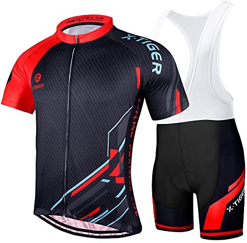 X-TIGER Herren Fahrradtrikot kurzärmliges Set mit 5D-Gel-gepolsterten Shorts Fahrradbekleidung Set für Mountainbikes