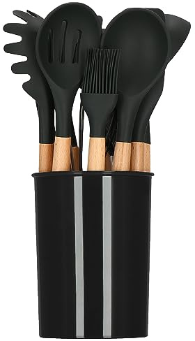 SPRINGOS Küchenhelfer Set 12 Stk. Zubehör für Kochen und Backen Grundausstattung Küche Kochhelfer Bambus Silikon