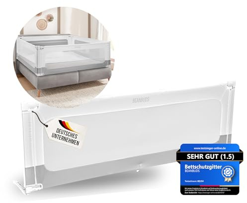 BEANBUDS® Griglia di protezione per letto, 180 cm [1 lato], rete di protezione per il letto, rete a doghe e letto a molle, protezione per la griglia, per i genitori e il lettino, con cinghia extra per