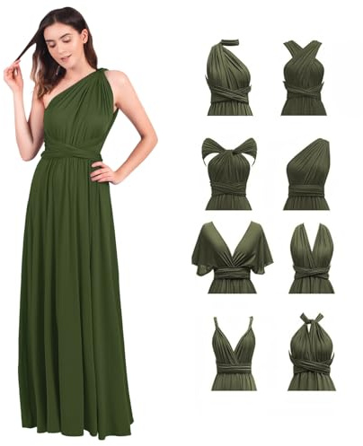 Odizli Robe de soirée pour femme, longue, sexy, festive, dos nu, portefeuille, à bandes multidirectionnelles, robe de demoiselle d'honneur, de fête, de bal, vert foncé, XL